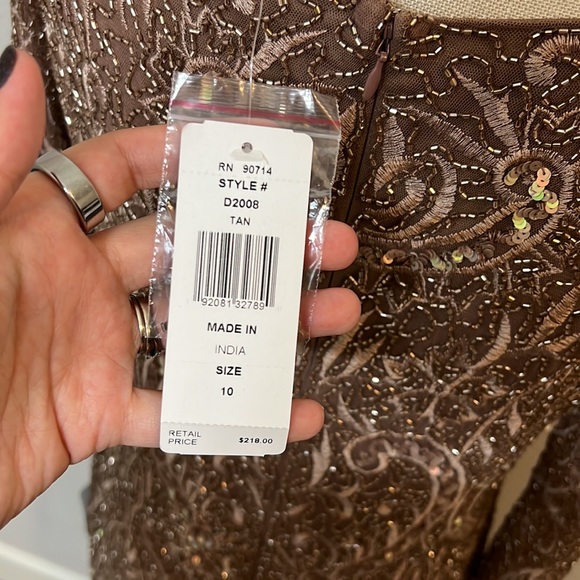 Pisarro Nights Embroidered Cocktail Sheath Dress in Tan - Picture 7 of 9